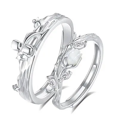 S999 Silver Little Prince Rose Double Ring Women Gift