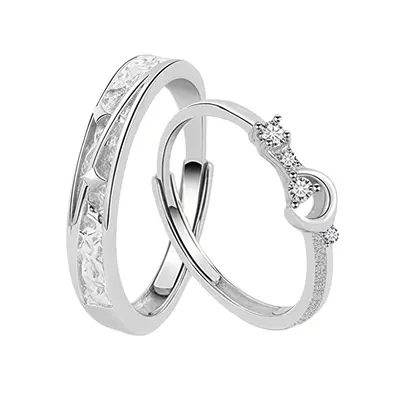 S999 Sterling Silver Pluto Couple Rings Luxury Niche Design Open Ring Pure Silver Rings New Style Gift for Girlfriend