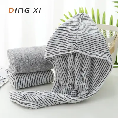 Antibacterial Coral Velvet Bamboo Charcoal Fiber Bath Towel Three-Piece Combination Set Striped European and American Beach Towel Absorbent and Thickened Wholesale - 3