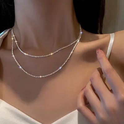欧美跨境热销temu热卖波光粼粼毛毛虫女士银项链女基础链锁骨链 - 4