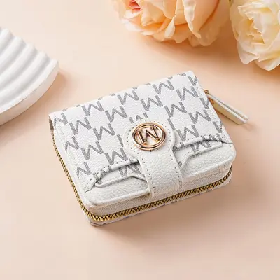 Women's Short Zipper Coin Purse, Printed Letters, M Element Vintage Floral Pattern - 11