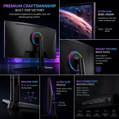 27 32 34 inç 4K Kavisli Çerçevesiz LCD Oyun Monitörü - 3