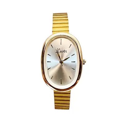 Gold women's quartz watch with steel band