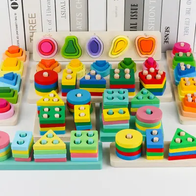 Wooden Educational Geometric Shape Matching Toy, Four and Five Post Sets - 1