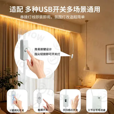 5V Single Color USB Light with Switch 2835 Warm White Light Strip Cabinet Wardrobe Lighting Decorative Linear Light