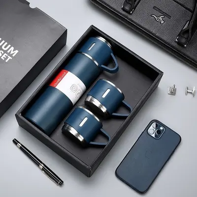 Thermobecher-Set mit drei Deckeln, Edelstahl-Thermosflasche mit individuellem Logo - 3