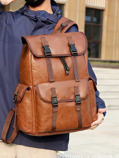 PU Leather School Backpack for Middle School and College, Laptop Compartment, Outdoor - 6