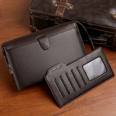 Men's Leather Clutch Bag with Combination Lock, Large Capacity - 9