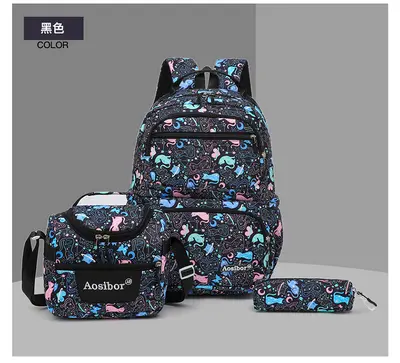 New Cross-border Color 3-in-1 Dual Shoulder Backpack Versatile Student School Bag Large Capacity Insulated Lunch Bag Pencil Case - 10