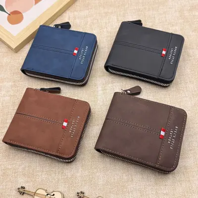 Men's Wallet, Large Capacity Matte Retro Horizontal Zipper Coin Purse - 4