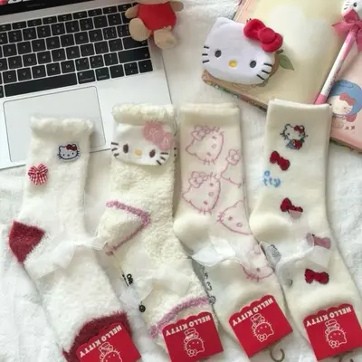 Thick Cat Design Floor Socks, Soft, Autumn Winter, Mid-Calf