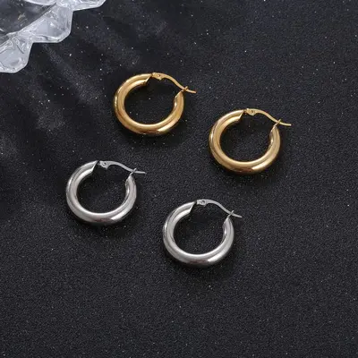 European and American Minimalist 18K Gold-Plated Circle Earrings for Women INS Style Geometric Stainless Steel Jewelry Wholesale INS Style Bestseller