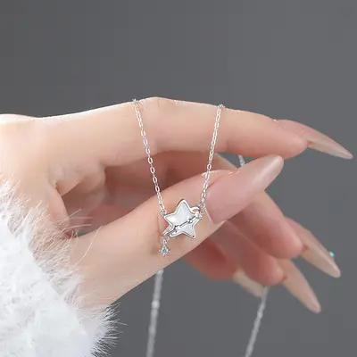 S999 silver shell star necklace women lightweight luxury artistic - 3