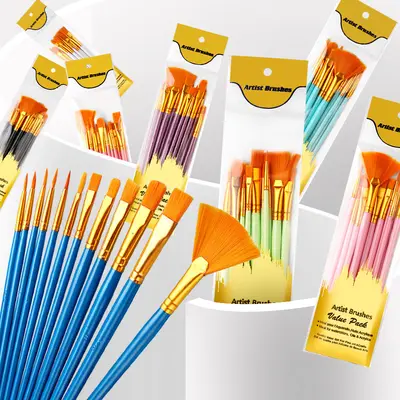 Grenzüberschreitende Amazon Pinselset mit 12/13/15 Stück, Kunststoffschaft, Nylonborsten, Aquarell- und Acrylpinsel, Linierpinsel