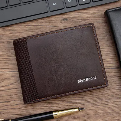 Men's Short Patchwork Wallet with Multiple Card Slots Multifunctional - 8