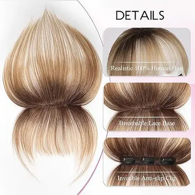 Ombre French Bangs Hair Piece, 3D Air Bangs, Natural Crown Volume