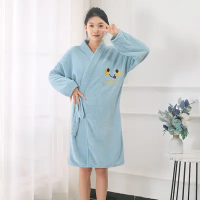 New pineapple patterned plaid bathrobe bathroom skirt wearable bath towel coral velvet thickened soft absorbent home pajamas hotel bathrobe - 10