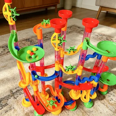 Ball Track Building Block Toy for Kids, Marble Run Pipe and Slide Set - 3