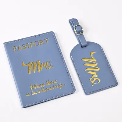PU Leather Passport Cover and Luggage Tag Set, Hot-Stamped Pattern