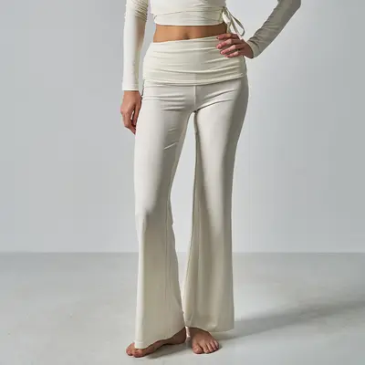 High-Waist Cotton Jersey Yoga Leggings and Pants, Slim-Fit Stretch Flared Trousers