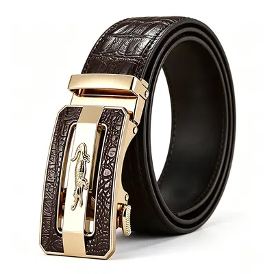 New Crocodile Logo Automatic Buckle Crocodile Texture Leather Belt Men's Business Formal Wear Durable Multi-Color Versatile Cowhide Waist Belt - 7