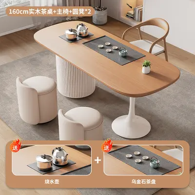 Solid Wood Tea Table and Chair Set for Small Apartments and Balconies - 9