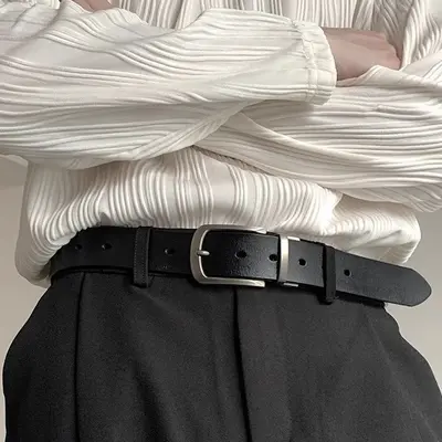 Men's belt %100 genuine leather pin buckle cowhide belt youth versatile fashion men's belt men's wholesale high quality.