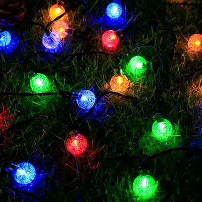 Waterproof Outdoor Solar LED Crystal Ball String Lights - 8
