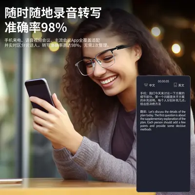 Smart AI Translation Glasses Simultaneous Translation 144 Country Languages Real-time Translation Conference Recording Wireless Interpreter Earbuds
