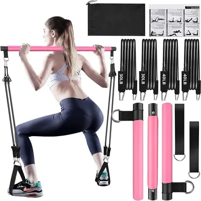 Multifunktions-Widerstandsbänder Set mit Pilates-Bar - 6