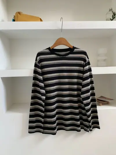 Koreanisches Langarm-Damenshirt gestreift, locker geschnitten - 11