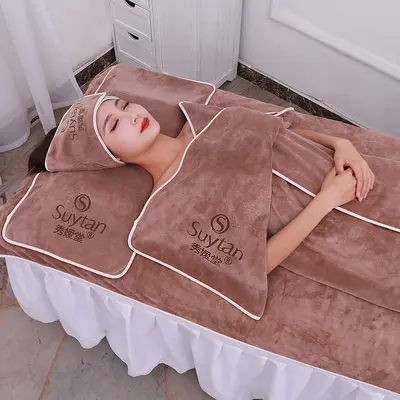 Beauty Salon Towel Set with Head Wrap and Bed Sheet Towel with Hole - 11