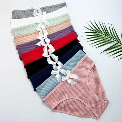 Ribbed Pure Cotton Women's Briefs, Plus Size, Four Seasons