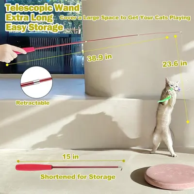 Kedi oyuncağı 11 parça set, tüylü yedek başlıklı üç bölümlü olta - 5