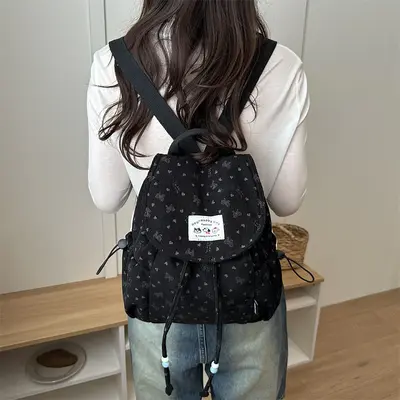Cross-Border Yeni Model Büyük Kapasiteli Kadife Çift Omuzlu Sırt Çantası Kadın Moda Rahat Çok Amaçlı Kısa Mesafe Seyahat Fiyonklu Çift Omuzlu Sırt Çantası - 7