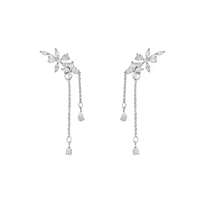 925er Silber Ohrstecker lange Quaste Zirkon Ohrringe Ins Mode zugänglicher Luxus Nische vielseitig elegant Schleife Ohrringe für Frauen