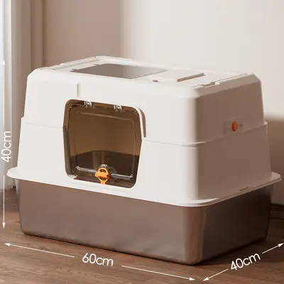 Stainless Steel Enclosed Cat Litter Box, Odor Control, Large - 9