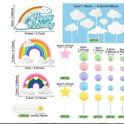 Rainbow Cake Decoration Balls, Star and Cloud Foam Balls, Birthday Party Decor - 7