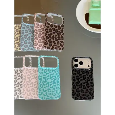 Korean-style INS full-screen solid color leopard print iPhone 16 Apple 15 compatible 17/18 Pro Max phone case drop-proof