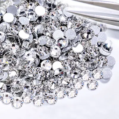White Series Flat-Back Round Nail Art Rhinestones, Glass Imitation - 7