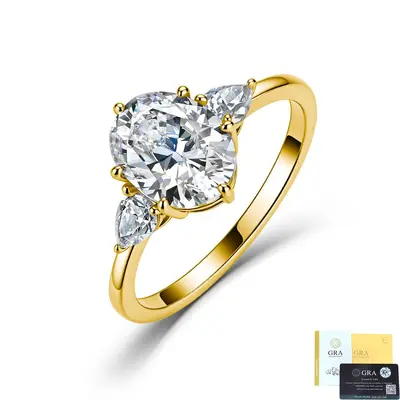 S925 Silver Moissanite Three-Stone Ring, Oval and Pear Cut - 7