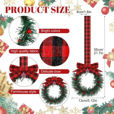 Küçük Çiçek Çelengi, Noel Dolap Süsü, Mini Noel Çelengi, Meyveli Fiyonklu - 9