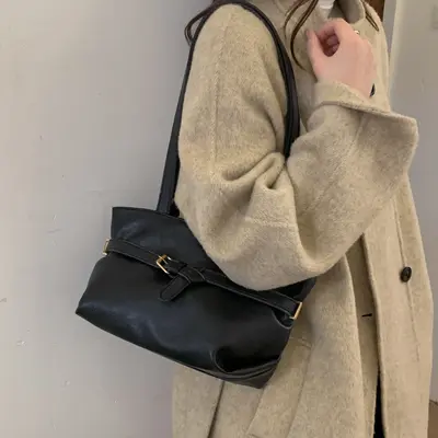Kadın Tote Çanta, Retro Sade Tasarım, Kişisel Tek Omuz Çantası - 5