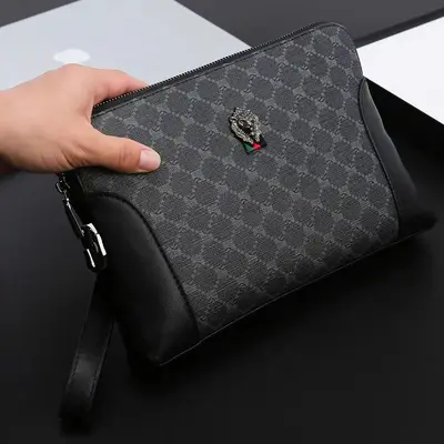 Men's Clutch with Combination Lock, Large Capacity Checkered Plaid Envelope Bag - 7
