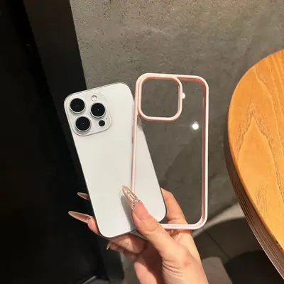 iPhone 16 Pro Max şeffaf akrilik dopamin kontrast renkli kenarlıklı Apple 15 koruyucu kılıf - 10