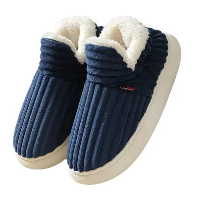 Men's Corduroy Cotton Indoor Shoes, Thick Sole, Fleece-Lined, Full-Wrap