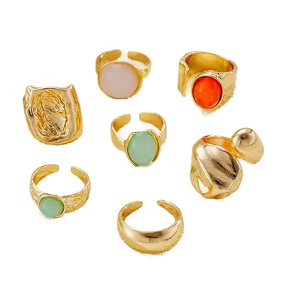 Hanzhi Shang Cross-Border Best-Seller European and American Vintage Bohemian Style Stackable Ring Set Women's Niche Design Rings