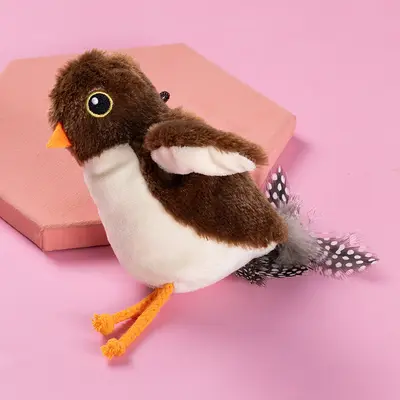 Electric Plush Cat Toy, Sound and Vibrating Bird with Moving Wings - 13