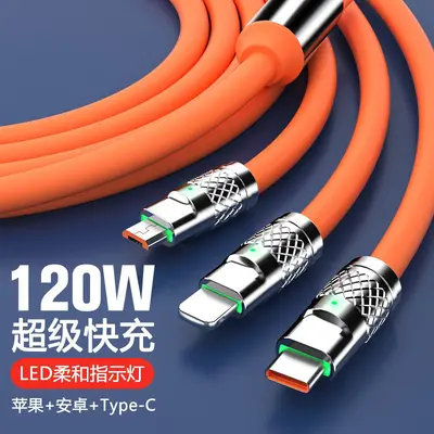 Jike Bir-Üçlü Işıklı Veri Kablosu 120W Süper Hızlı Şarj Geek Kablou TYPE-C Üçlü Şarj Kablosu
