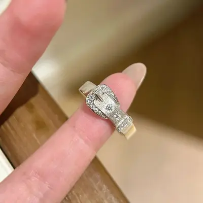 925纯银新款拉丝戒指女不掉色轻奢高级感小众设计交错锆石开口戒 - 9